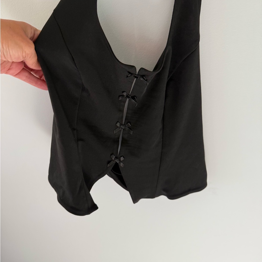 Elegant Black over the neck Top with Bow Accents